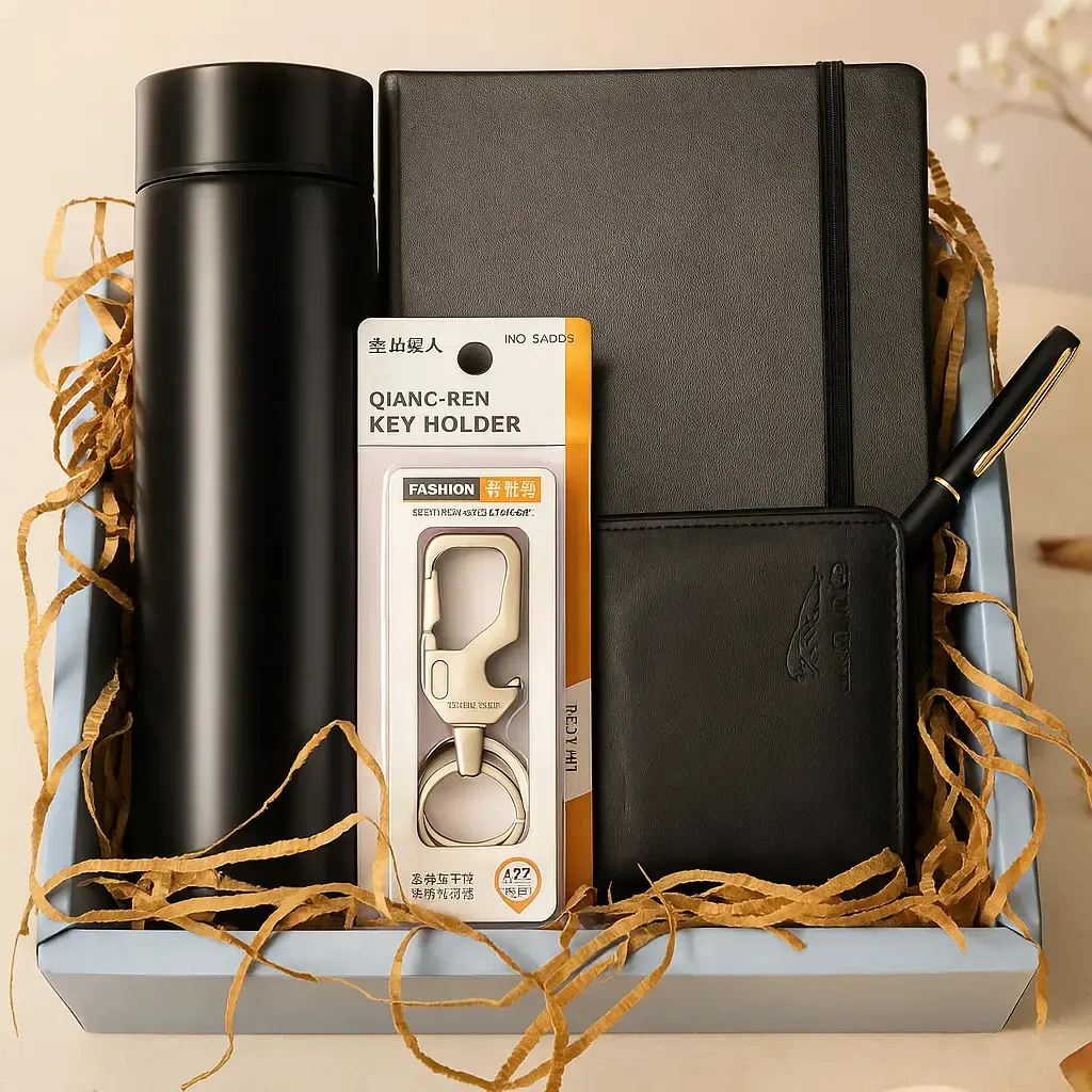 Classic Men’s Essentials Set - Wallet + key chain + Diary + Pen + Bottle