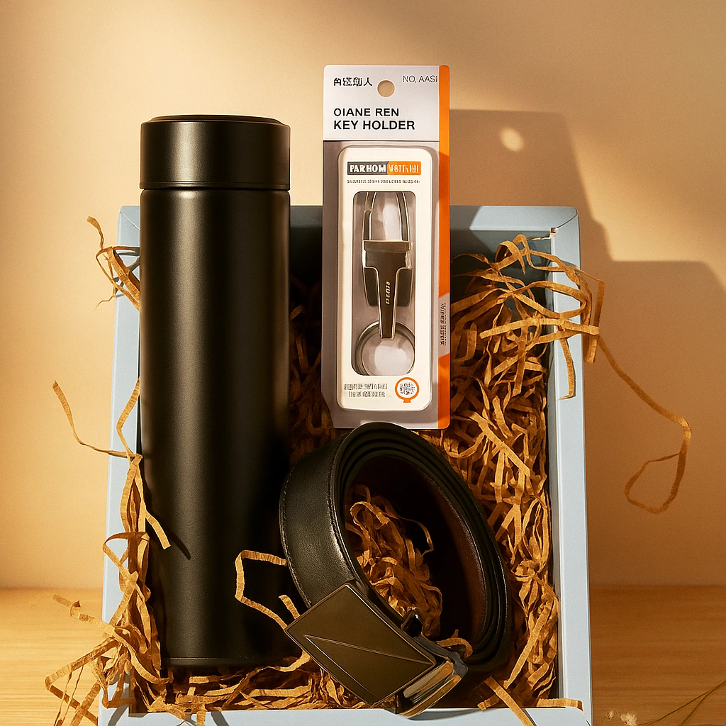 Signature Accessory Combo – Bottle, Belt & Keychain (3-in-1 Set)