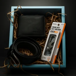 Essential Men’s Trio Gift Set – Wallet, Keychain & Belt (3-in-1 Premium Accessories)